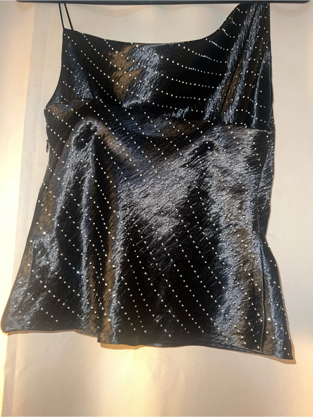 Zara ~ Women’s Satin Rhinestone Black Tank Top